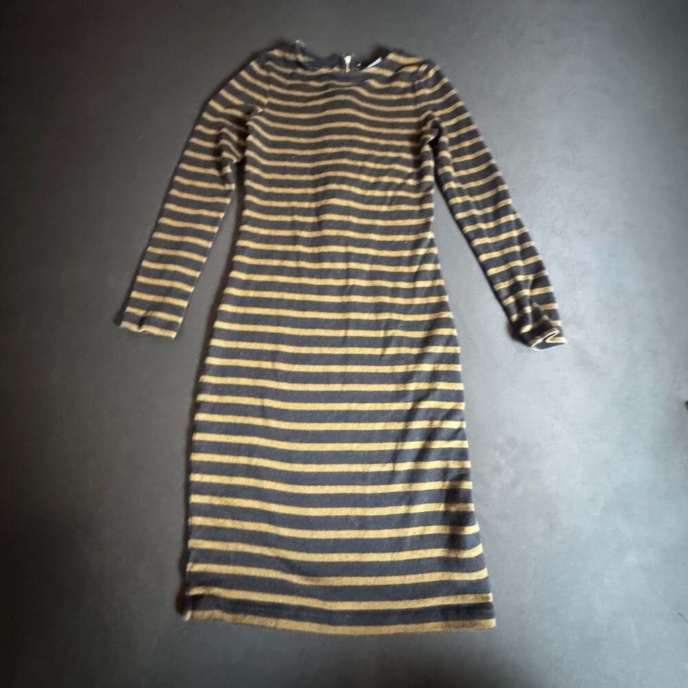 French Connection Bambi Black and Tan Brown Wide Striped Knit Midi Dress Size 8